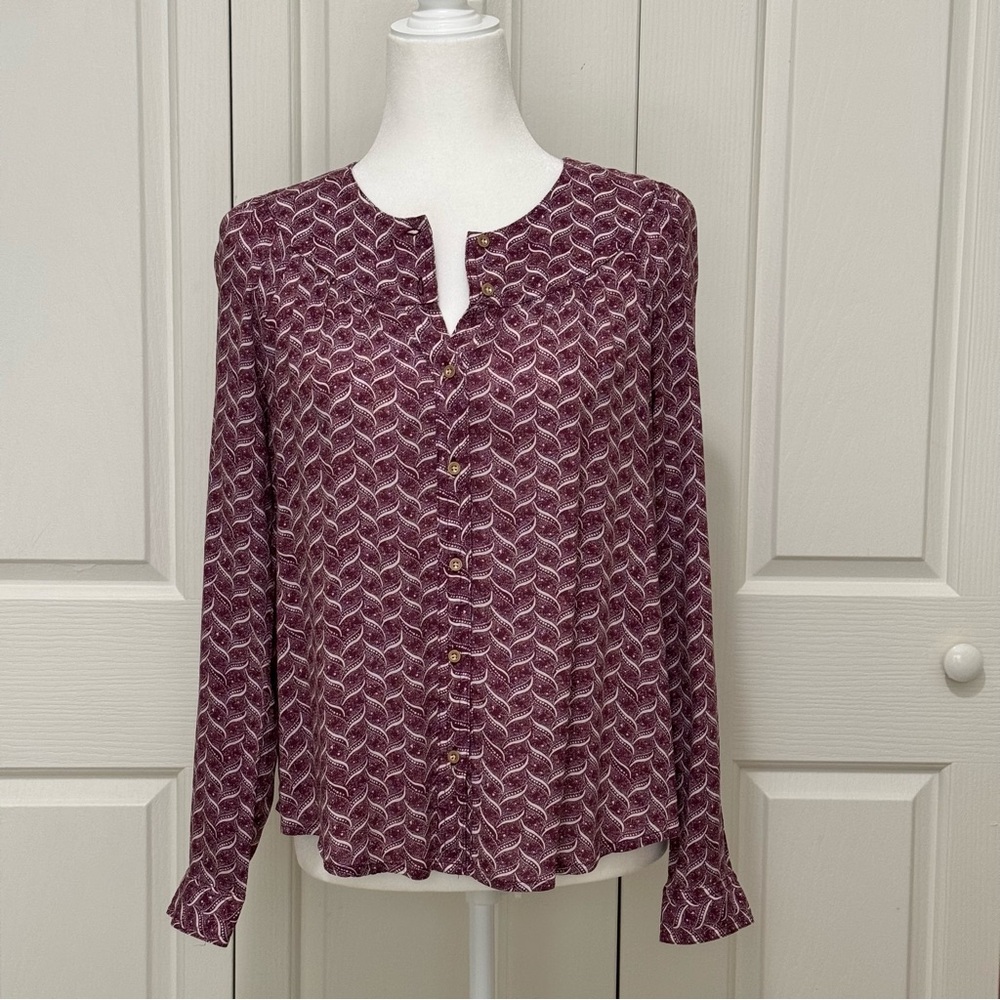 Anthropologie Maeve Orli Purple Geo Print Bibbed Rayon Blouse XS - Picture 4 of 17